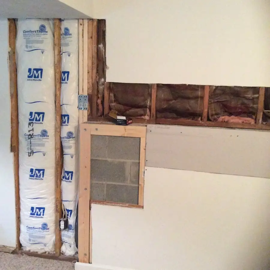 Wall insulation replacement during Basement Flood Cleanup in New Bedford